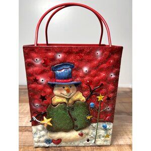 Decorative Holiday Metal Candle Holder With Snowman Design